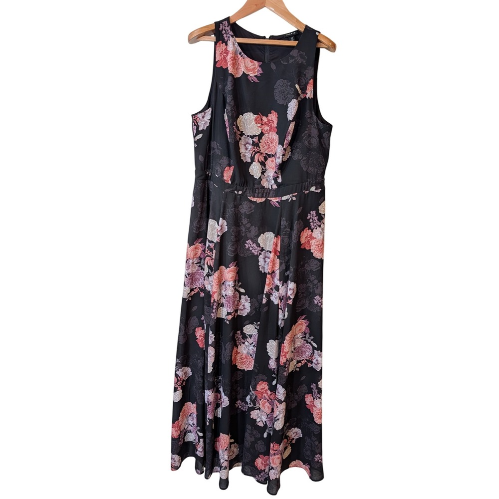 Torrid Black Floral Sleeveless Maxi Dress Size 12 Pink Purple Chiffon Lined
